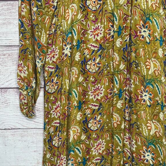 Tolani Fall Floral Boho Trendy 3/4 Sleeve 100% Silk Luxury Mini Dress Size Small - Picture 4 of 11